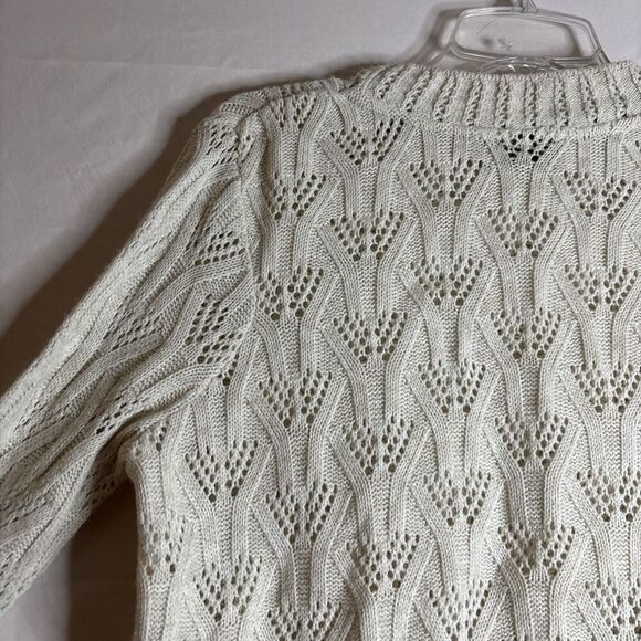 Topshop Women's Crop Pointelle Knit Pullover Sweater Ivory Cream Size 6 - Picture 8 of 14